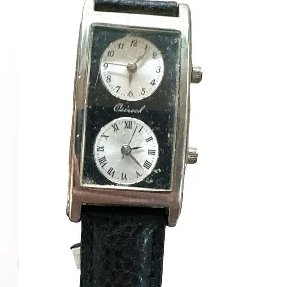 Lot of 3 Duel Time Quartz watch stainless steel back Japan- leather bands - Picture 2 of 8